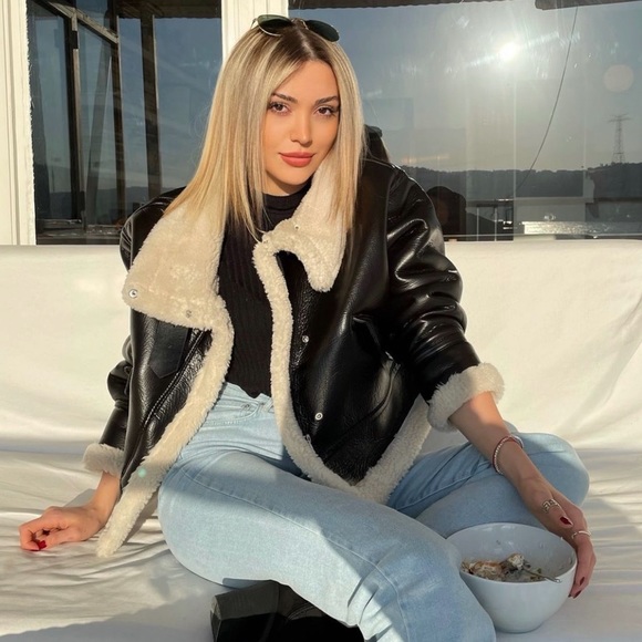 ❌SOLD❌🔥NWT ZARA Blogger's Fav Faux Leather Fleece Collar Jacket - Picture 12 of 17